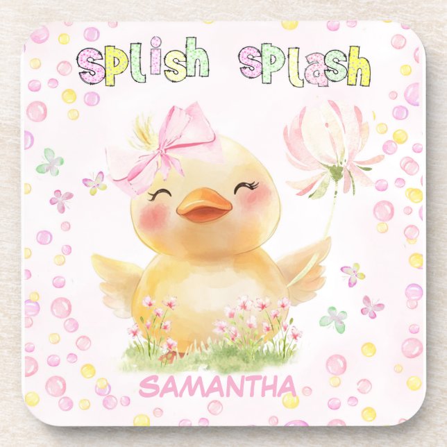 Personalized Pink Rubber Duck  Coaster (Front)