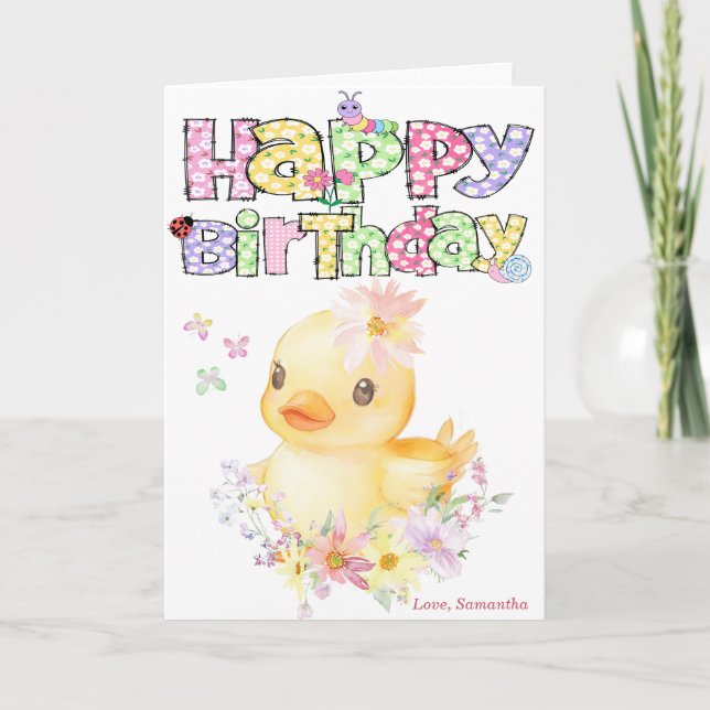 Personalized Pink Rubber Duck First Birthday Card (Front)