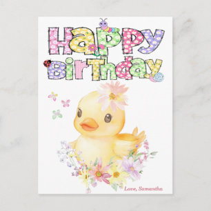 Personalized Pink Rubber Duck First Birthday Card