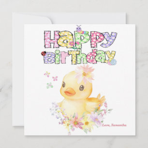 Personalized Pink Rubber Duck First  Greeting Card