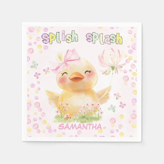 Personalized Pink Rubber Duck Paper Napkin (Front)