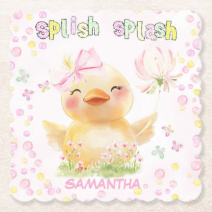 Personalized Pink Rubber Duck Paper Napkin Coaster
