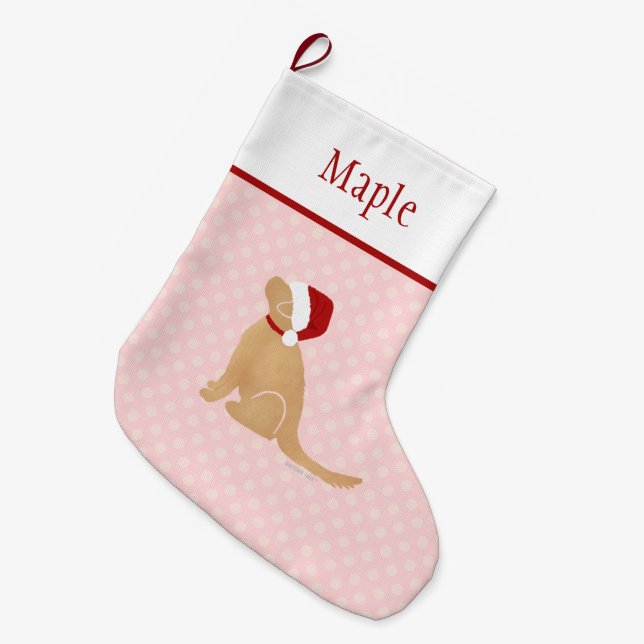 Personalized Pink Santa Dog Christmas Stocking  (Front (Hanging))
