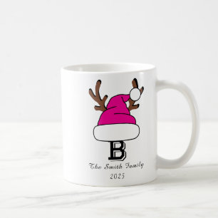 Personalized Pink Santa Hat Monogram Christmas Coffee Mug