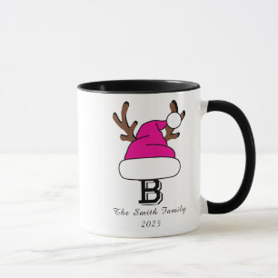 Personalized Pink Santa Hat Monogram Christmas Mug