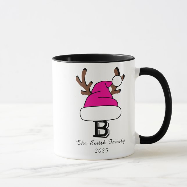 Personalized Pink Santa Hat Monogram Christmas Mug (Right)