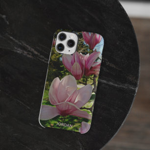 Personalized Pink Saucer Magnolia Blossom iPhone 14 Case