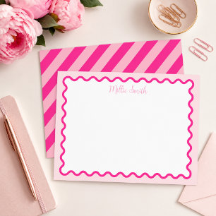 Personalized Pink Scalloped Border Notecard Set Letterhead