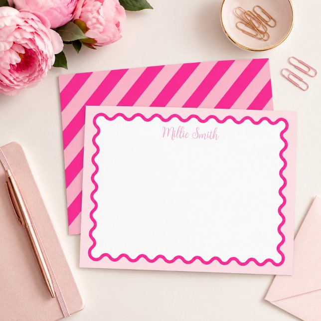 Personalized Pink Scalloped Border Notecard Set Letterhead (Creator Uploaded)