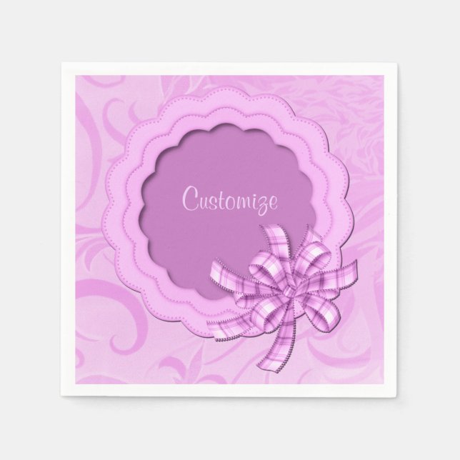 Personalized Pink Scalloped Frame Napkins (Front)