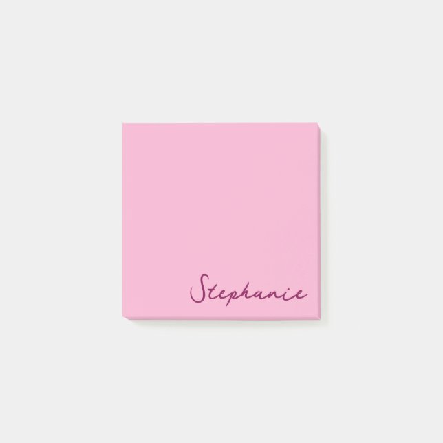Personalized Pink Script Post it Sticky Notes (Front)