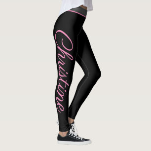 Personalized pink script yoga and fitness leggings