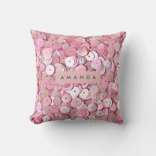Personalized Pink Sequin Shimmer Throw Pillow