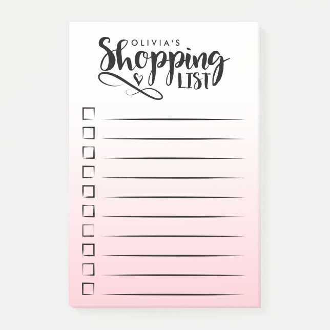 Personalized Pink Shopping List Post-it Notes (Front)