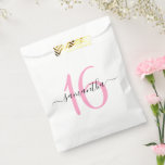 Personalized Pink Signature Script Sweet 16 Favour Bag<br><div class="desc">Minimalist pink number 16 for her Sweet Sixteen birthday.
Change the colours or number to another milestone birthday. 
Create your own girly name birthday favour bags for her.</div>
