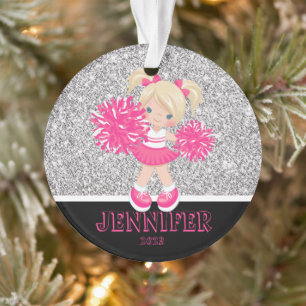 Personalized Pink & Silver Cheerleading Ornament