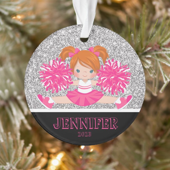 Personalized Pink & Silver Cheerleading Ornament  (Tree)