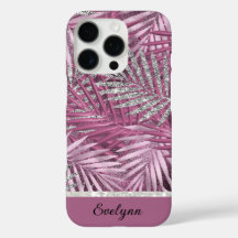 Personalized Pink & Silver Glitter Palms 