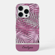 Personalized Pink & Silver Glitter Palms 