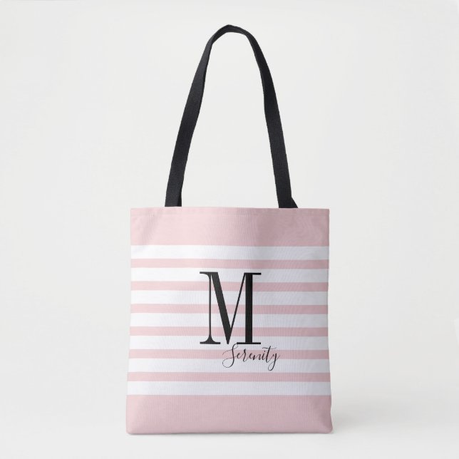 Personalized pink simple name and monogram tote bag (Front)