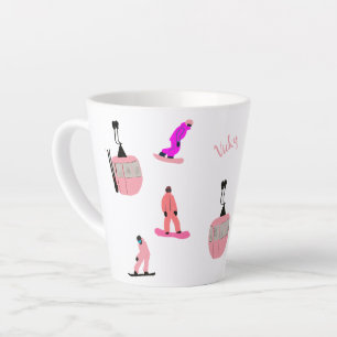 Personalized Pink Snowboard Snowboarding Small Latte Mug
