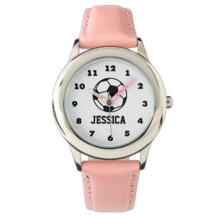 Personalized pink soccer ball watch for girls