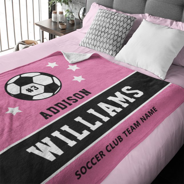 Personalized Pink Soccer Player Name Fleece Blanket (Creator Uploaded)