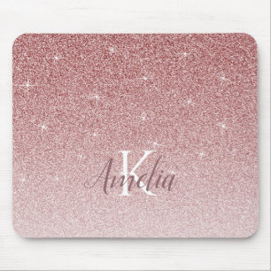 Personalized Pink Sparkle Glitter Monogram Mouse Pad