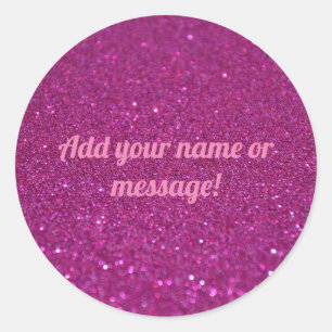 Personalized pink sparkling glitter classic round sticker