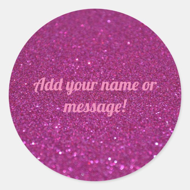 Personalized pink sparkling glitter classic round sticker (Front)