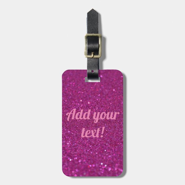 Personalized pink sparkling glitter luggage tag (Front Vertical)