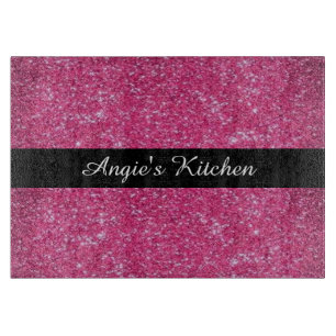 Personalized Pink Sparkly Glitter Kitchen Gadget Cutting Board