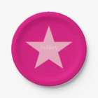 Personalized Pink Star Paper Plate