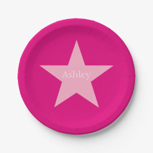 Personalized Pink Star Paper Plate