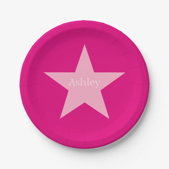 Personalized Pink Star Paper Plate (Front)