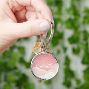 Personalized Pink Starry Night Keychain