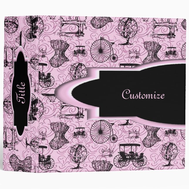 Personalized Pink Steampunk Pattern Binder (Front/Spine)