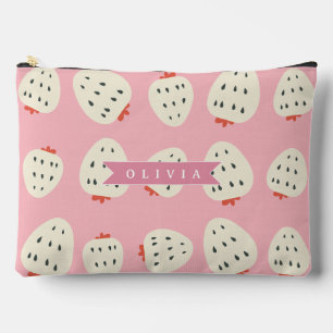 Personalized Pink Strawberry Name Cute Girly Accessory Pouch