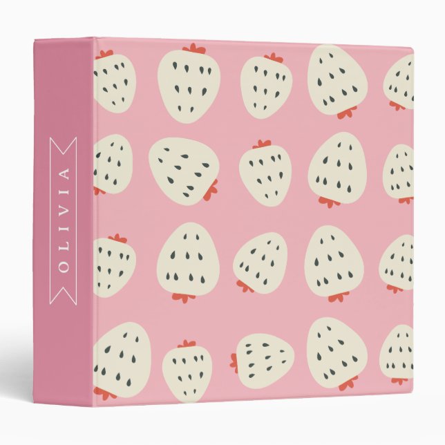 Personalized Pink Strawberry Name Cute Girly Binder (Front/Spine)