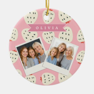 Personalized Pink Strawberry Name Cute Girly Ceramic Ornament