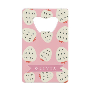 Personalized Pink Strawberry Name Cute Girly Credit Card Bottle Opener