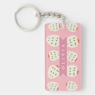 Personalized Pink Strawberry Name Cute Girly Keychain