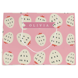 Personalized Pink Strawberry Name Cute Girly Large Gift Bag