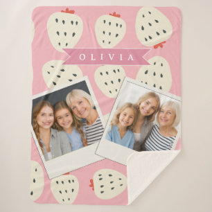 Personalized Pink Strawberry Name Cute Girly Sherpa Blanket