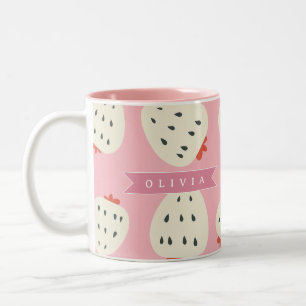 Personalized Pink Strawberry Name Cute Girly Two-Tone Coffee Mug