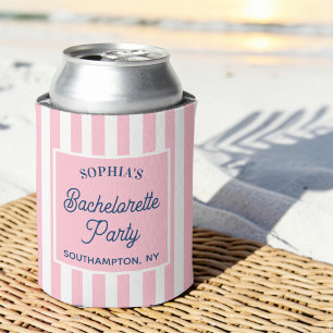 Personalized Pink Stripe Beach Bachelorette Party Can Cooler