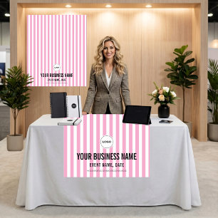 Personalized Pink Stripe Trade Show Booth Banner Tapestry