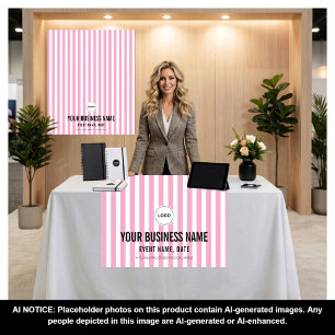 Personalized Pink Stripe Trade Show Booth Banner Tapestry