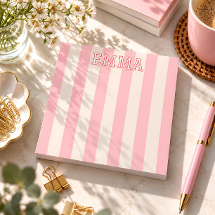 Personalized Pink Striped Notepad Custom Name