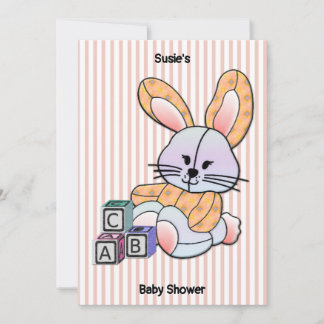 Personalized Pink Striped Nursery Art - Bunny  Invitation